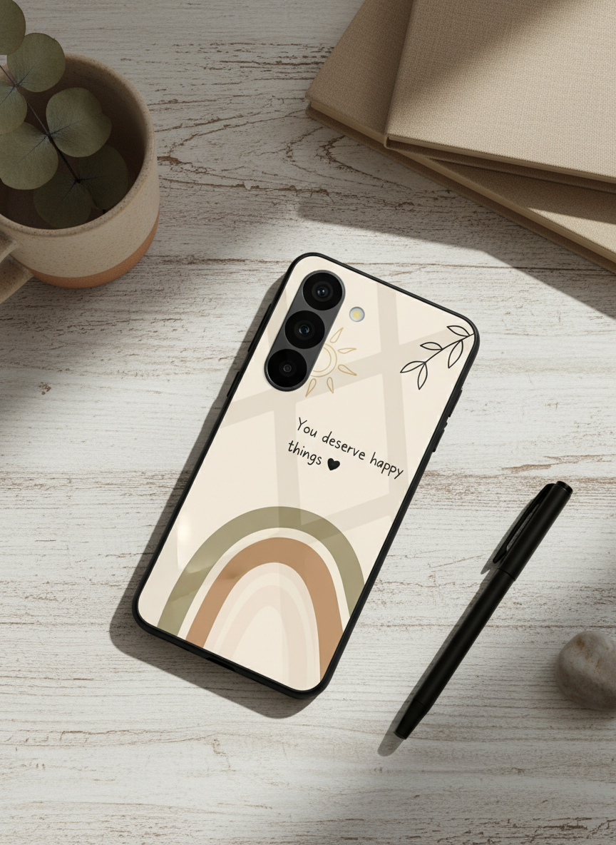 Happy Things Premium Glass Back Cover For Galaxy S, A, M & F Series