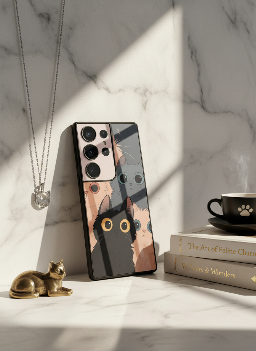Kitty Mania  Premium Glass Back Cover For Galaxy S, A, M & F Series