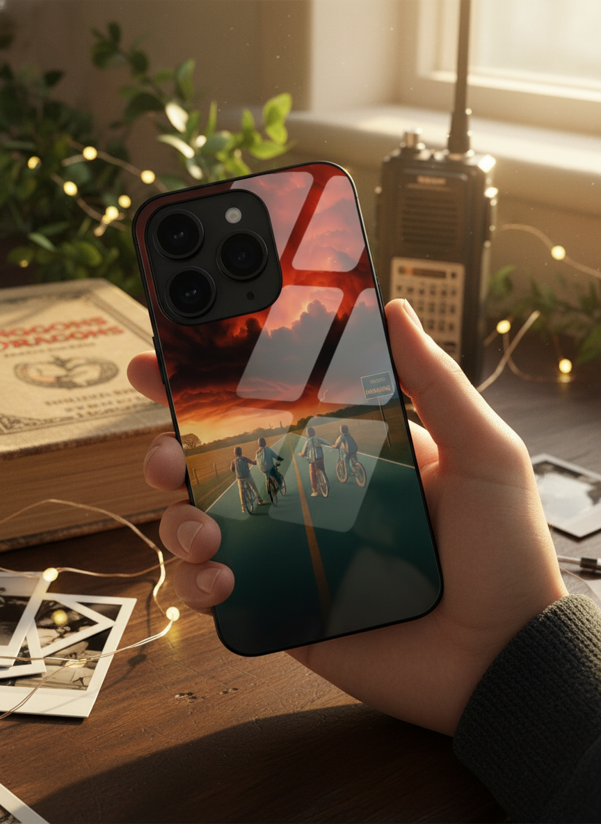 STRANGER THINGS- The Four Riders Premium Glass Back Cover For iPhone 11-17 Models