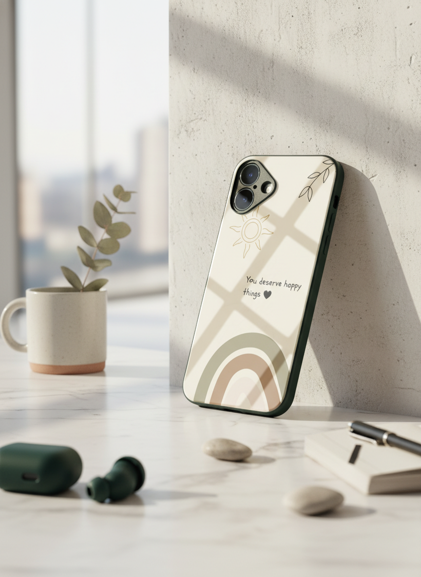 Happy Things Premium Glass Back Cover For iPhone 11-17 Models
