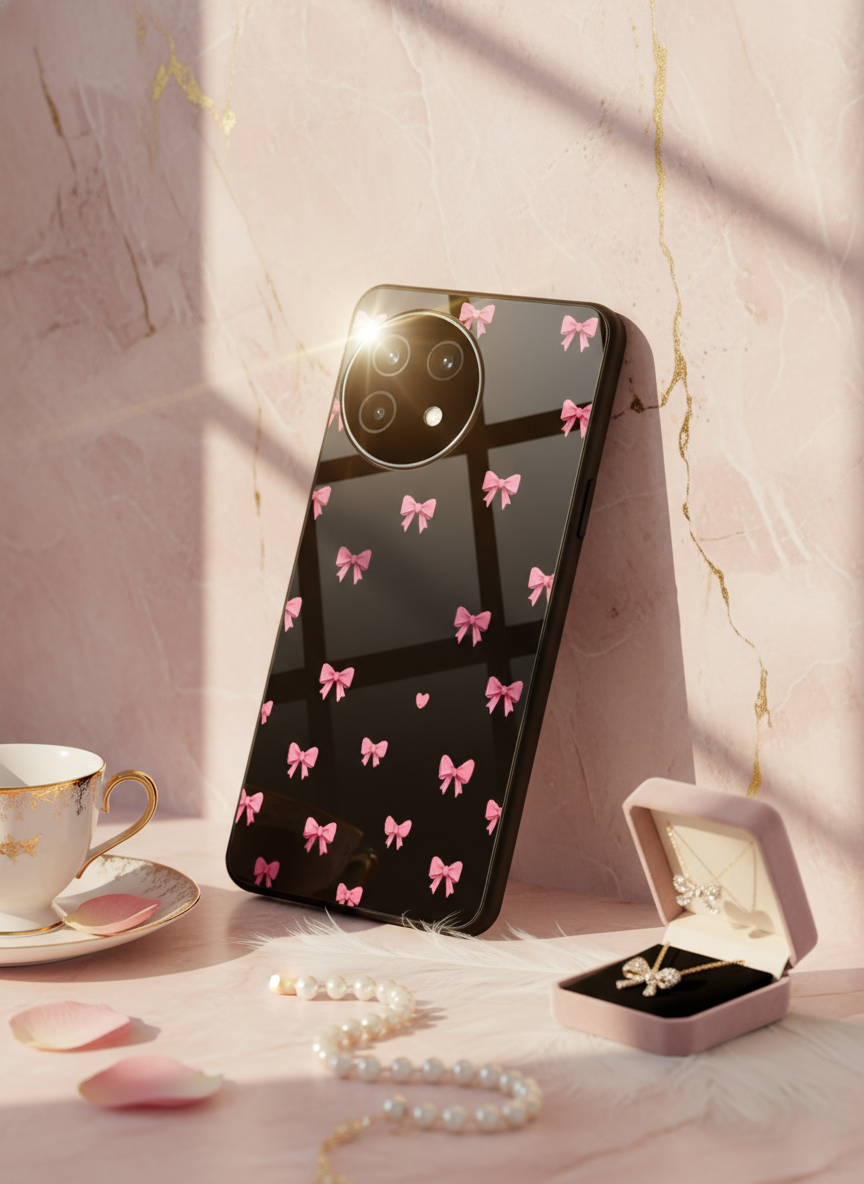 Dark Aesthetic Bows Premium Glass Back Cover For One Plus 13, 12, 11, 10, Nord Series