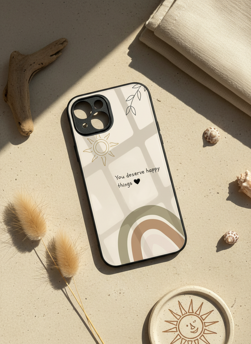 Happy Things Premium Glass Back Cover For iPhone 11-17 Models