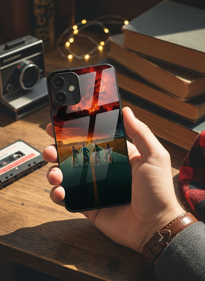 STRANGER THINGS- The Four Riders Premium Glass Back Cover For iPhone 11-17 Models