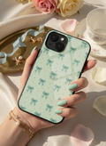 Aesthetic Green Bows Premium Glass Back Cover For iPhone 11-17 Models