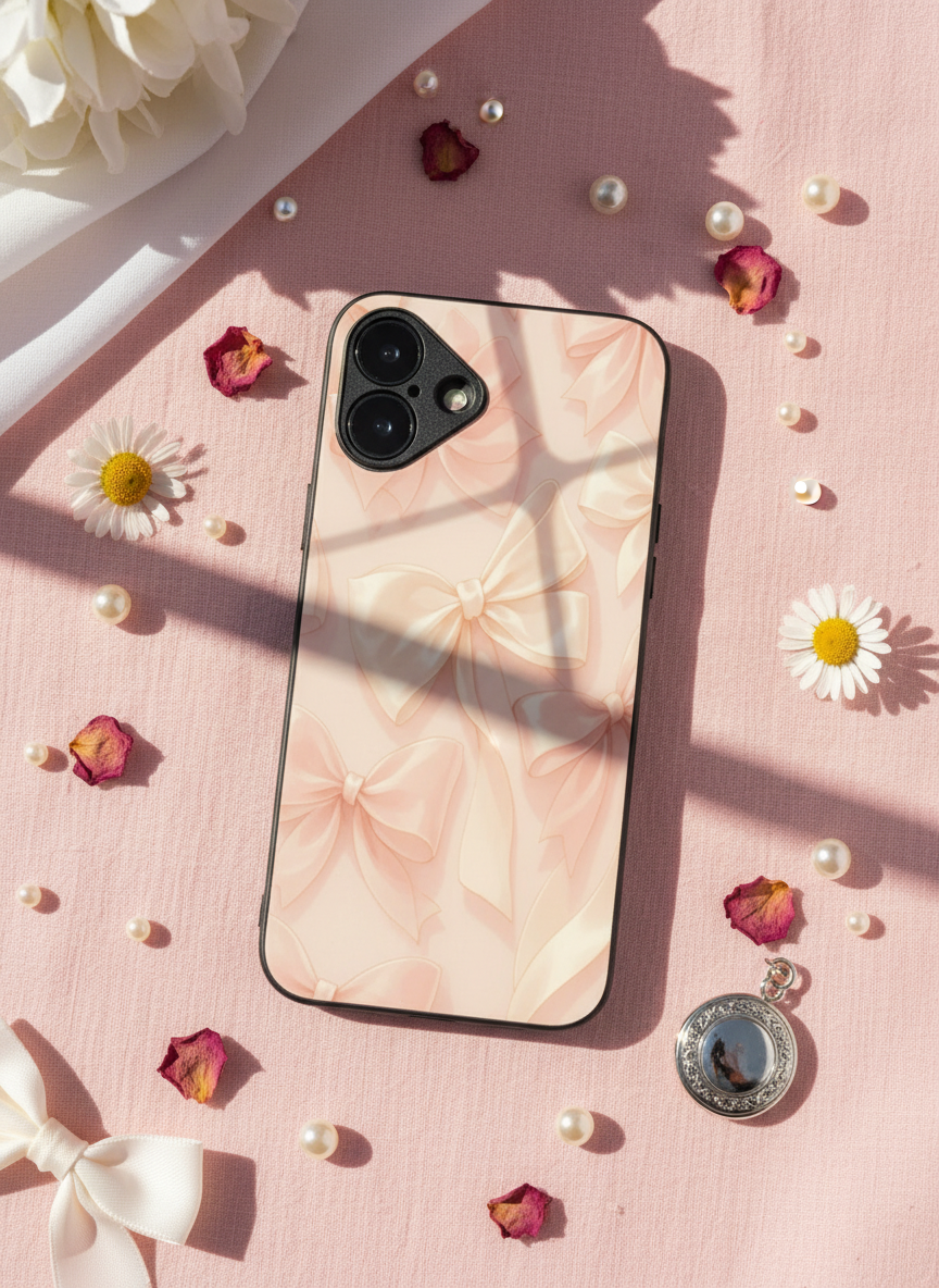 Silky Bows Sketch Premium Glass Back Cover For iPhone 11-17 Models