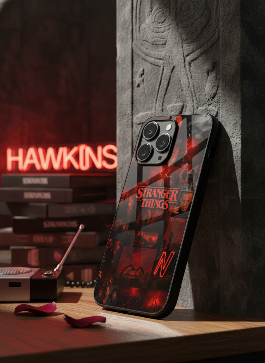STRANGER THINGS- Red Realm Edit Premium Glass Back Cover For iPhone 11-17 Models