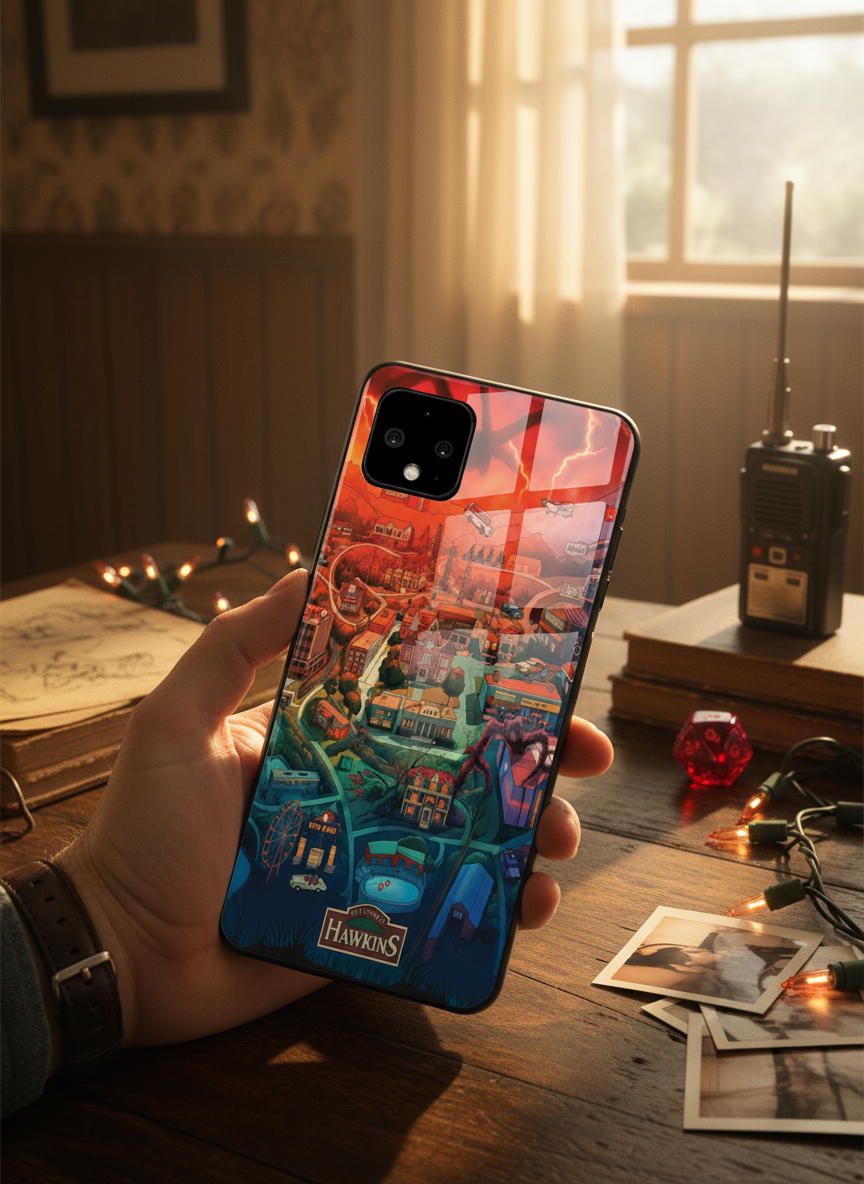 STRANGER THINGS- Hawkins Cinematic Map Premium Glass Back Cover For Google Pixel 7,8,9,10 Series