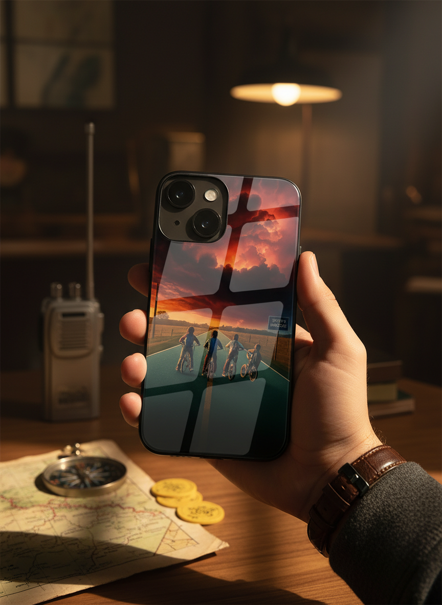 STRANGER THINGS- The Four Riders Premium Glass Back Cover For iPhone 11-17 Models