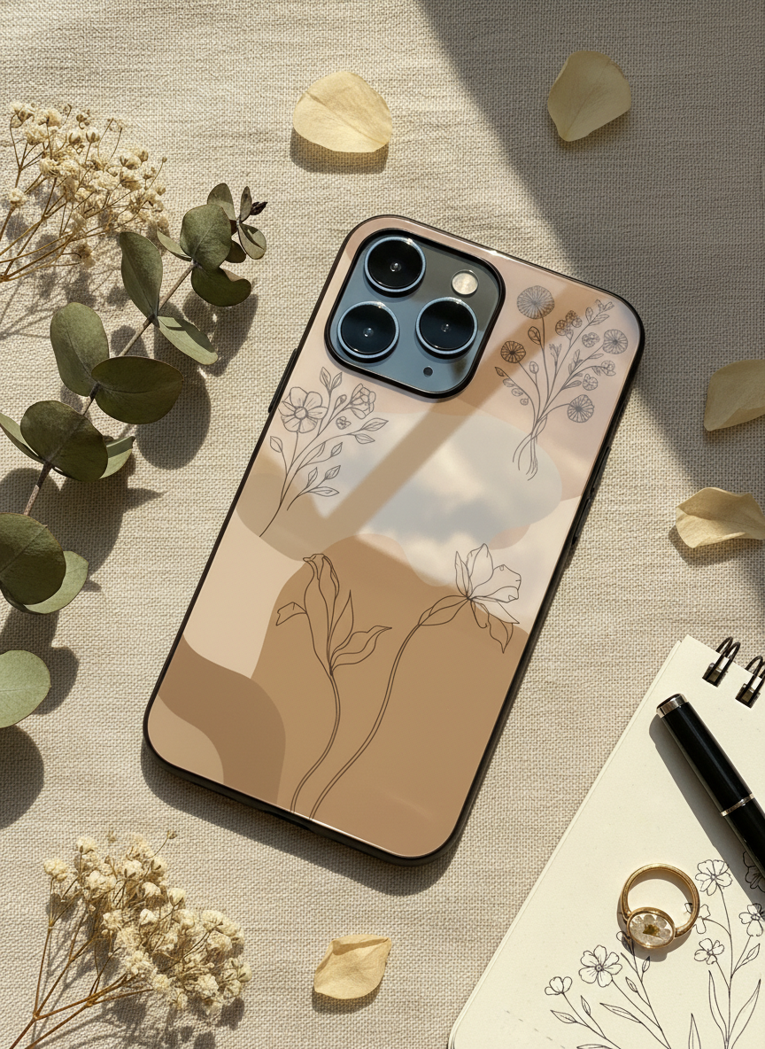 Earthy Petals Premium Glass Back Cover For iPhone 11-17 Models