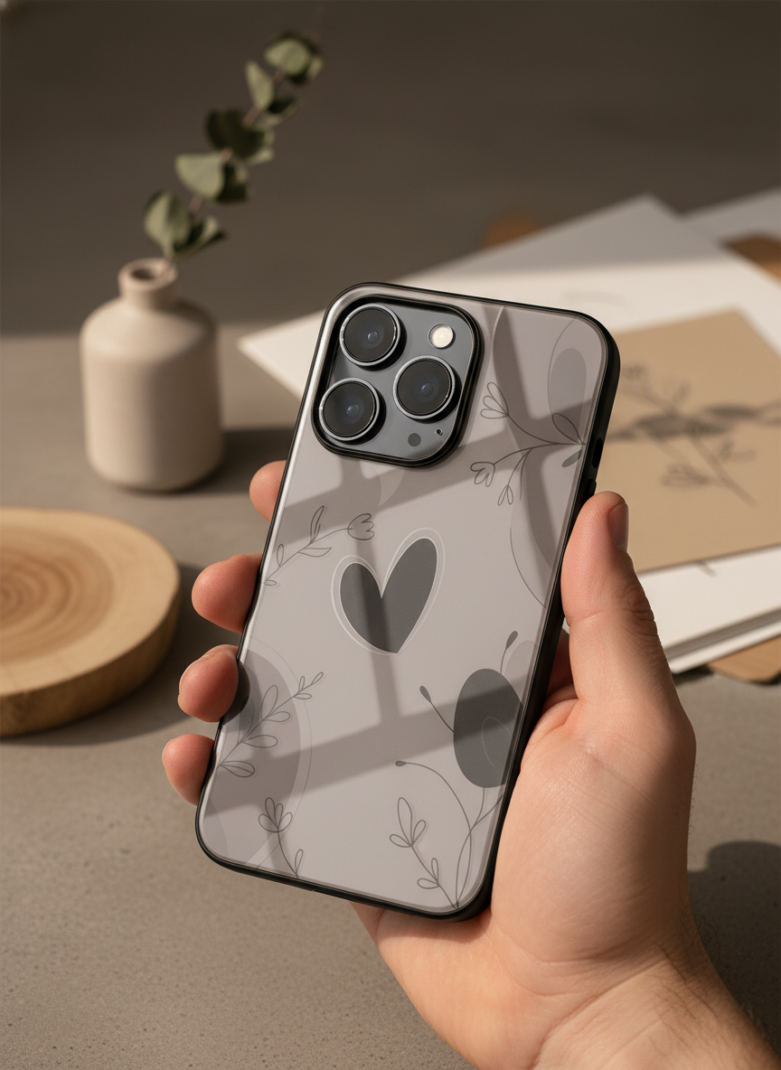 Muted Hearts Premium Glass Back Cover For iPhone 11-17 Models