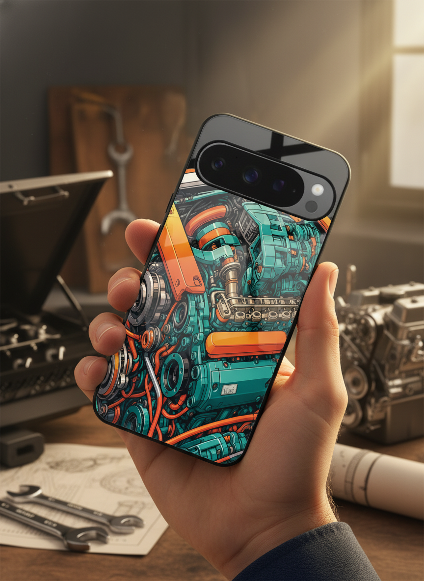 Aesthetic Engine-ry Premium Glass Back Cover For Google Pixel 7,8,9,10 Series