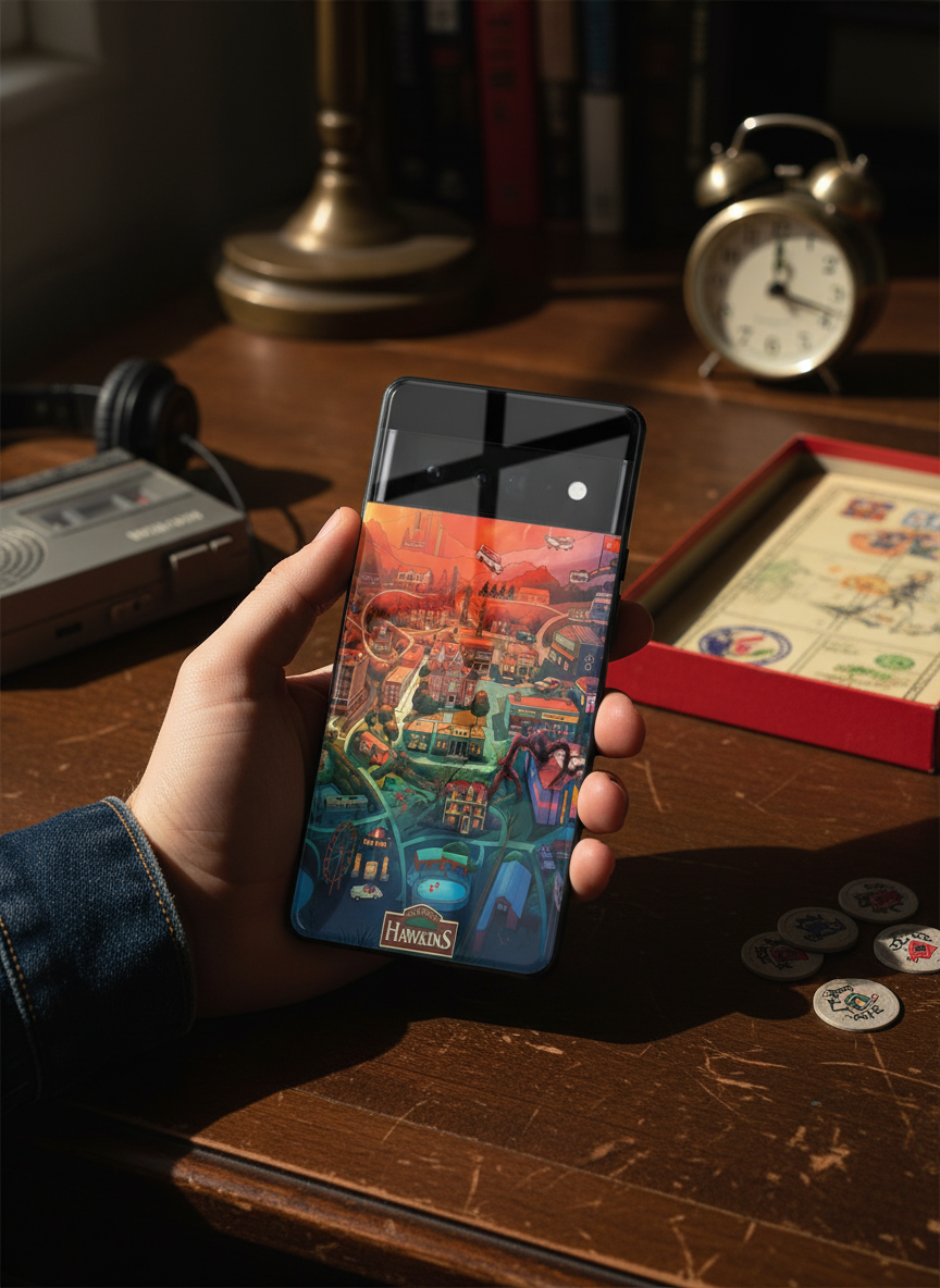 STRANGER THINGS- Hawkins Cinematic Map Premium Glass Back Cover For Google Pixel 7,8,9,10 Series