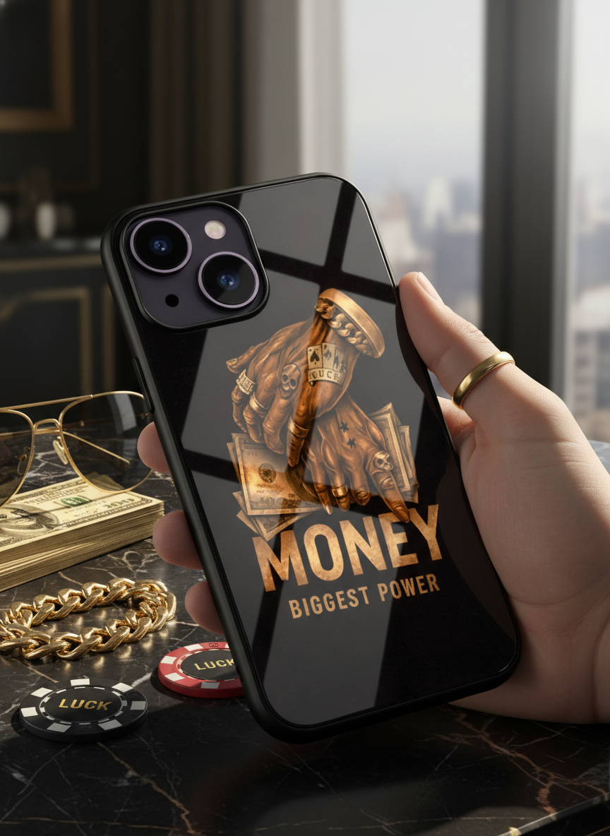 Cash Command Premium Glass Back Cover For iPhone 11-17 Models
