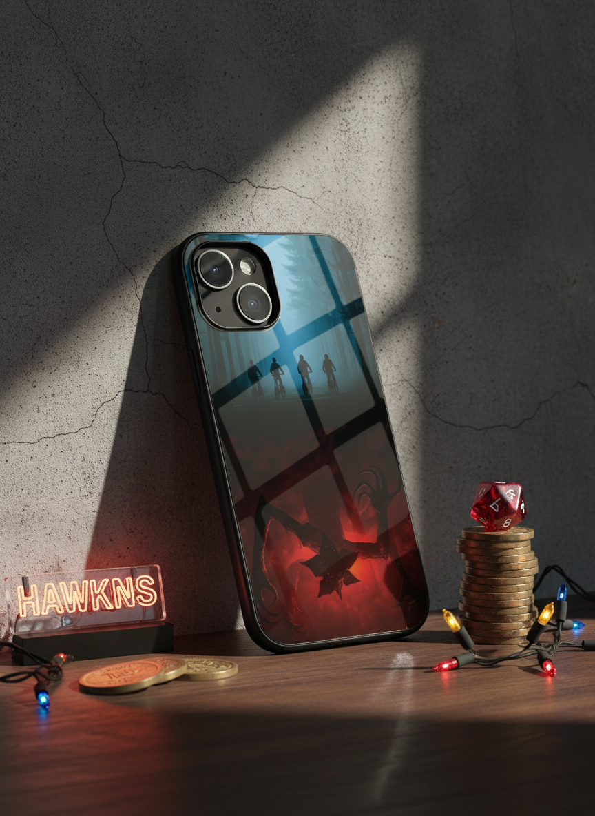STRANGER THINGS- ShadowSplit Premium Glass Back Cover For iPhone 11-17 Models