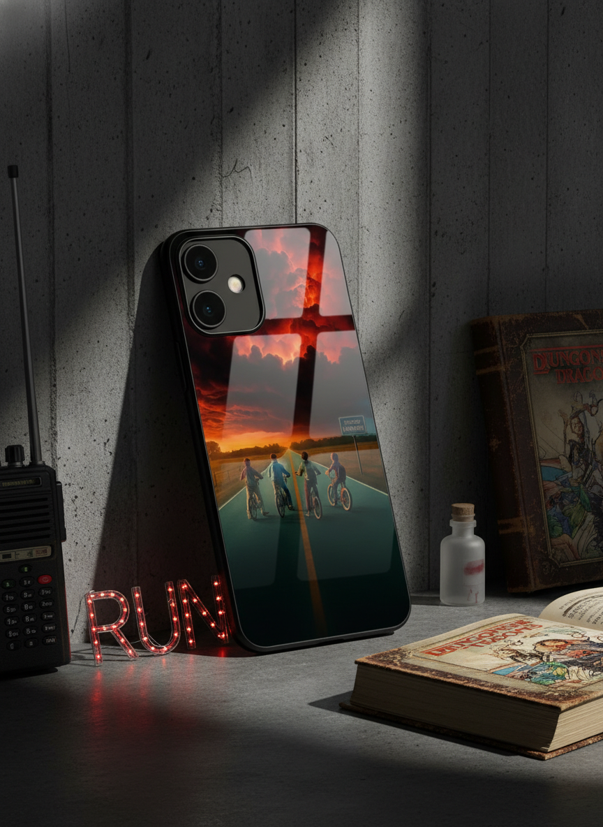 STRANGER THINGS- The Four Riders Premium Glass Back Cover For iPhone 11-17 Models