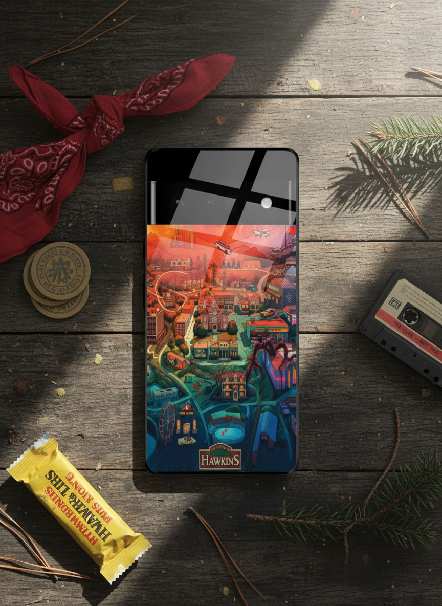 STRANGER THINGS- Hawkins Cinematic Map Premium Glass Back Cover For Google Pixel 7,8,9,10 Series