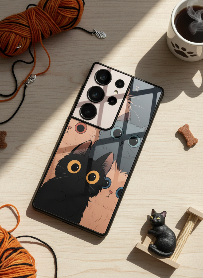Kitty Mania  Premium Glass Back Cover For Galaxy S, A, M & F Series