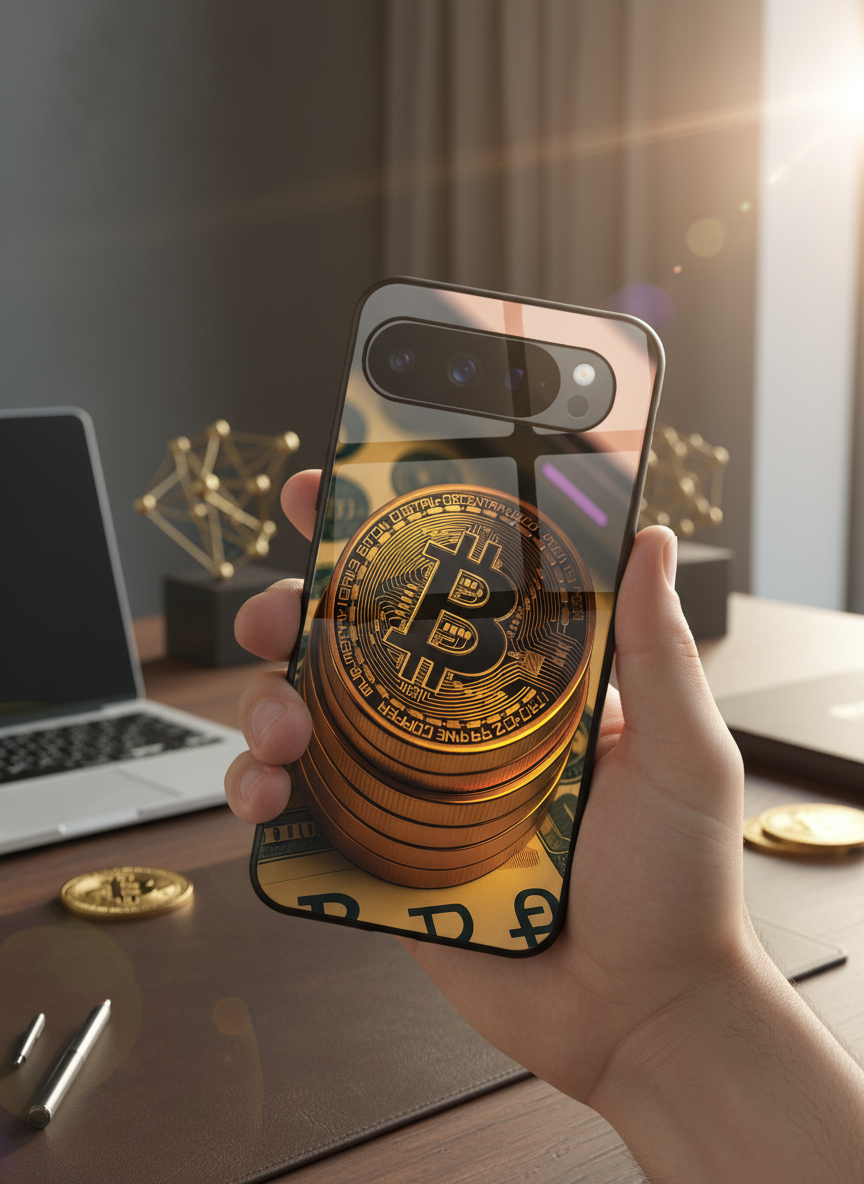 Bitcoin Blaze Premium Glass Back Cover For Google Pixel 7,8,9,10 Series