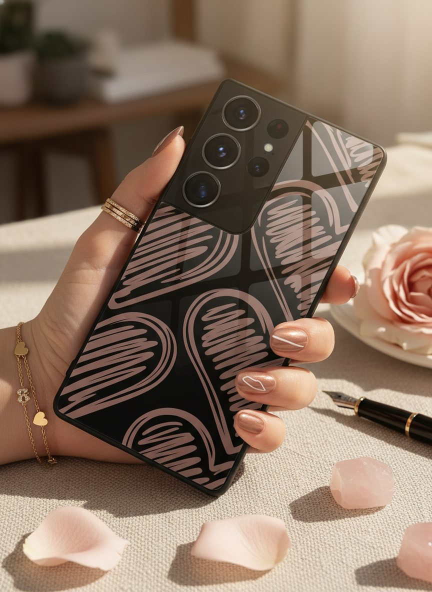 Heartlines Premium Glass Back Cover For Galaxy S, A, M & F Series