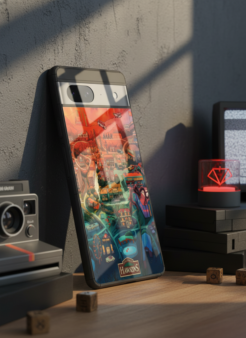 STRANGER THINGS- Hawkins Cinematic Map Premium Glass Back Cover For Google Pixel 7,8,9,10 Series