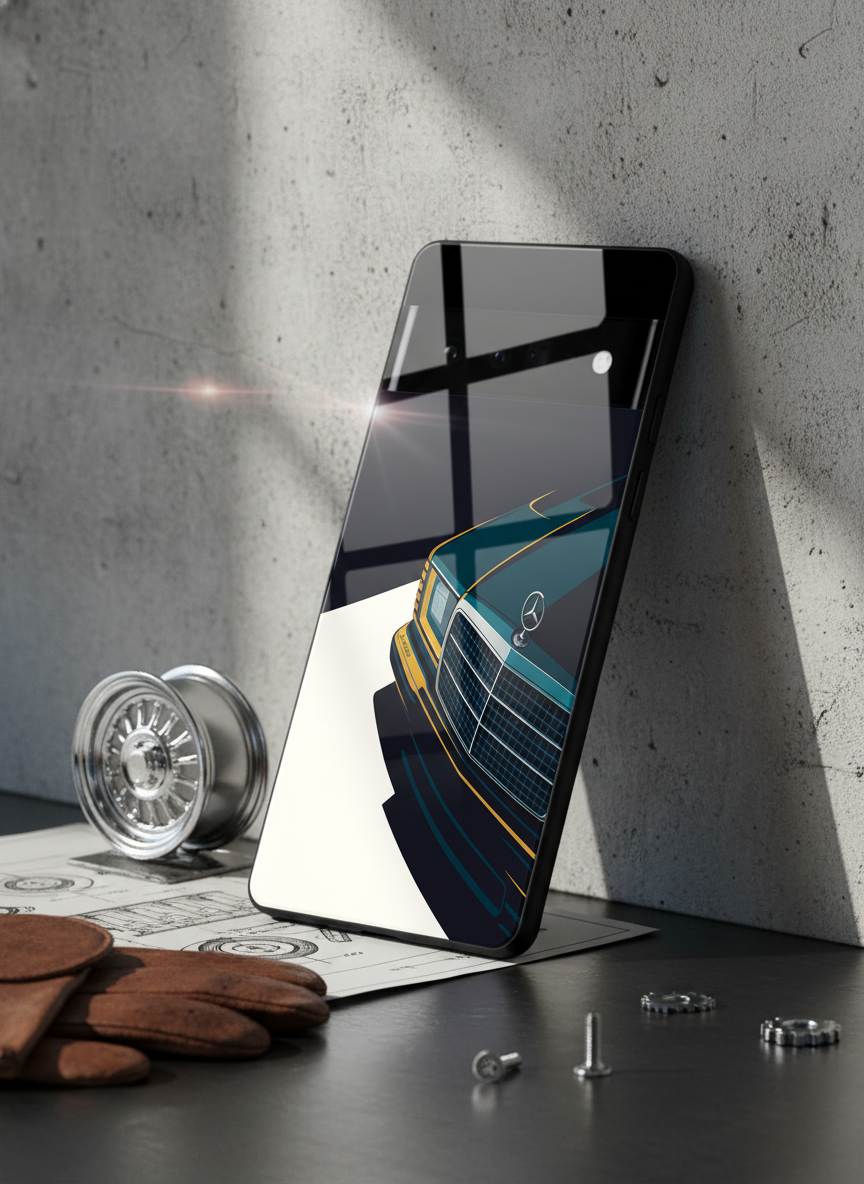Minimal Car Sketch Premium Glass Back Cover For Google Pixel 7,8,9,10 Series