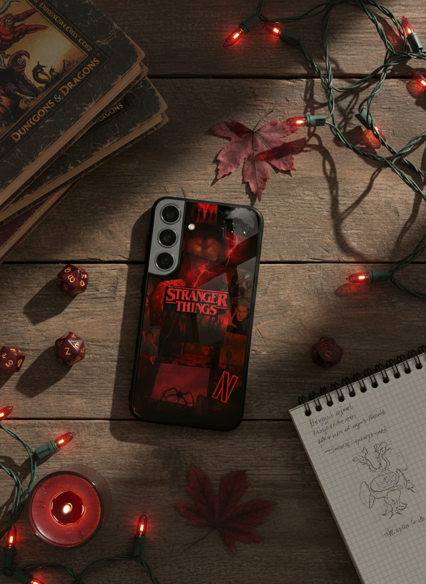 STRANGER THINGS- Red Realm Edit Premium Glass Back Cover For Galaxy S, A, M & F Series