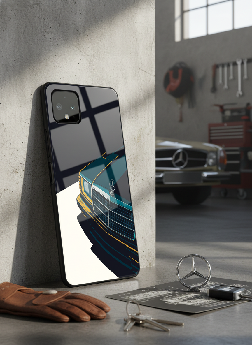 Minimal Car Sketch Premium Glass Back Cover For Google Pixel 7,8,9,10 Series