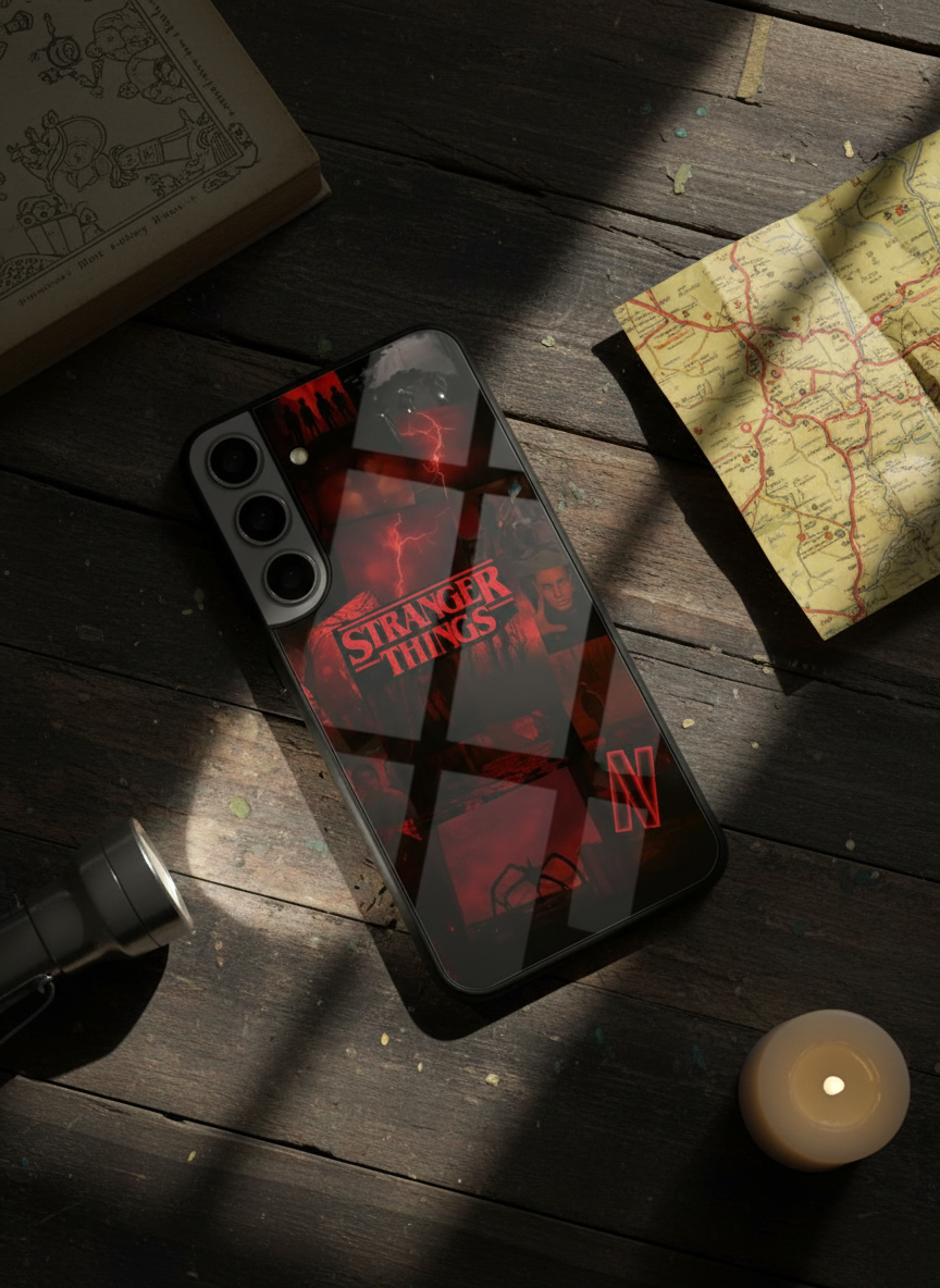 STRANGER THINGS- Red Realm Edit Premium Glass Back Cover For Galaxy S, A, M & F Series