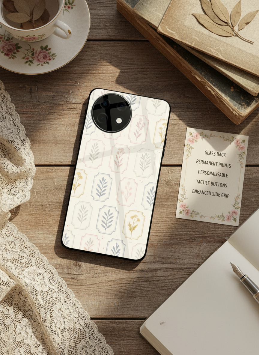 Floral Checks Premium Glass Back Cover For One Plus 13, 12, 11, 10, Nord Series