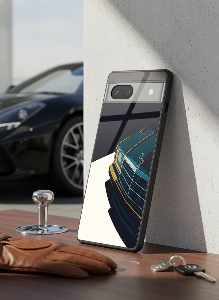 Minimal Car Sketch Premium Glass Back Cover For Google Pixel 7,8,9,10 Series