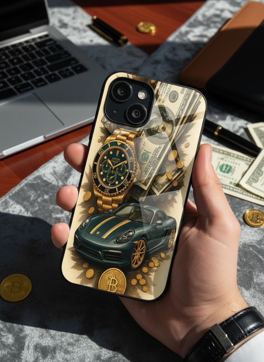 Crypto King Premium Glass Back Cover For iPhone 11-17 Models