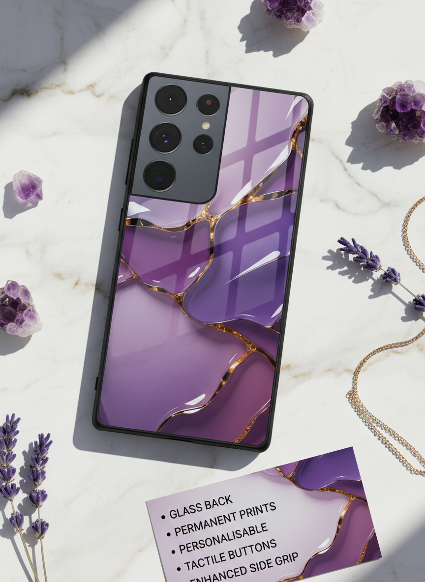Amethyst Glaze Premium Glass Back Cover For Galaxy S, A, M & F Series