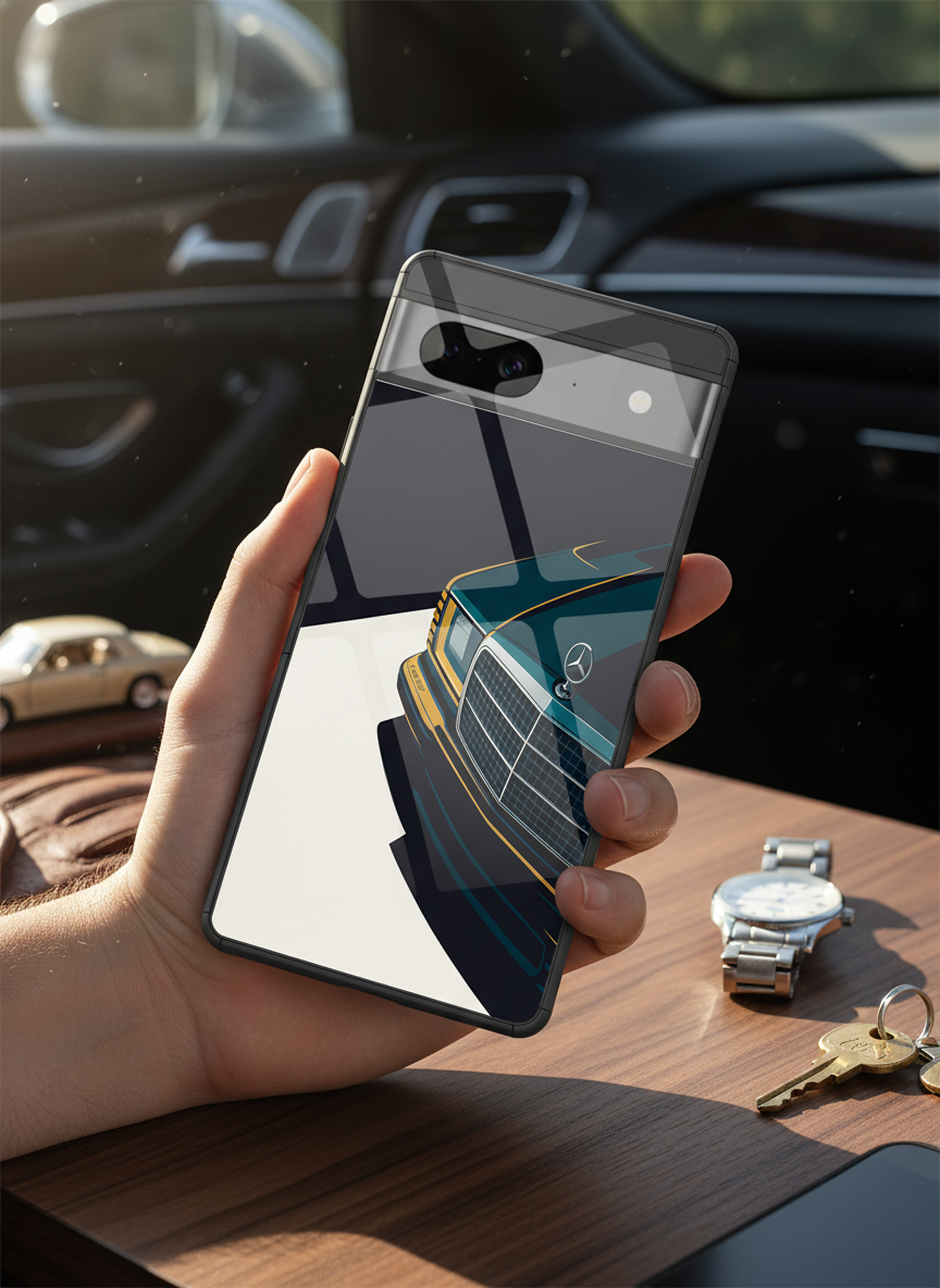 Minimal Car Sketch Premium Glass Back Cover For Google Pixel 7,8,9,10 Series