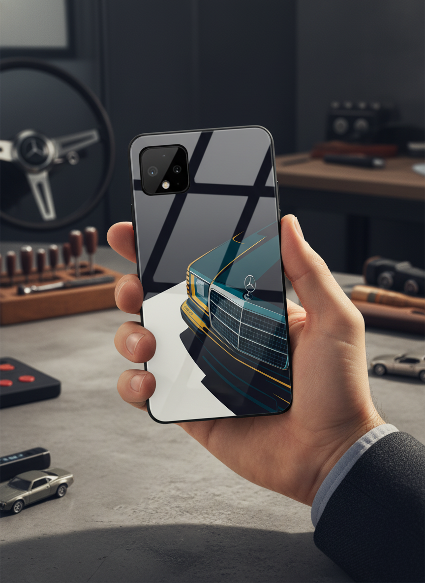 Minimal Car Sketch Premium Glass Back Cover For Google Pixel 7,8,9,10 Series