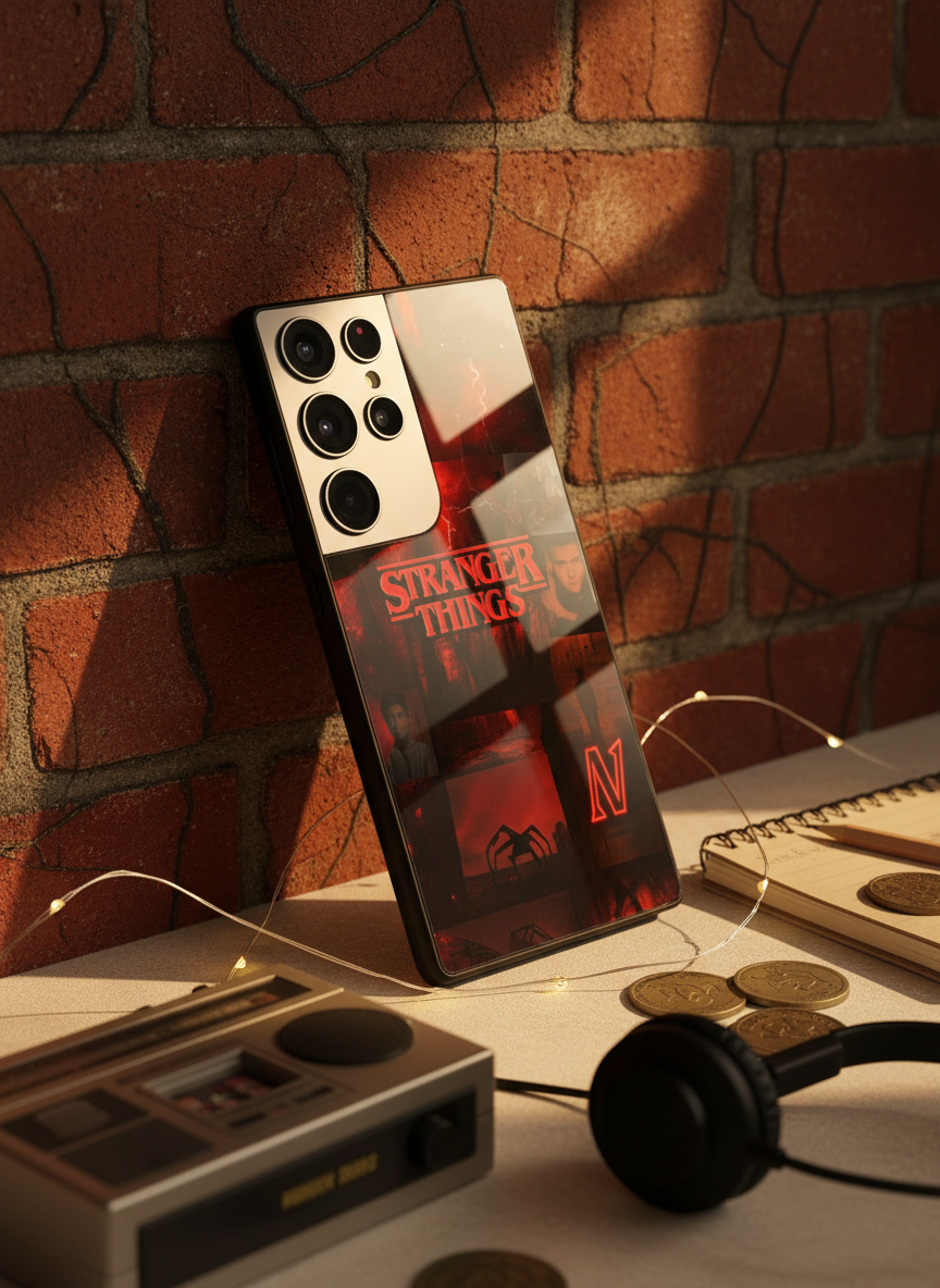 STRANGER THINGS- Red Realm Edit Premium Glass Back Cover For Galaxy S, A, M & F Series
