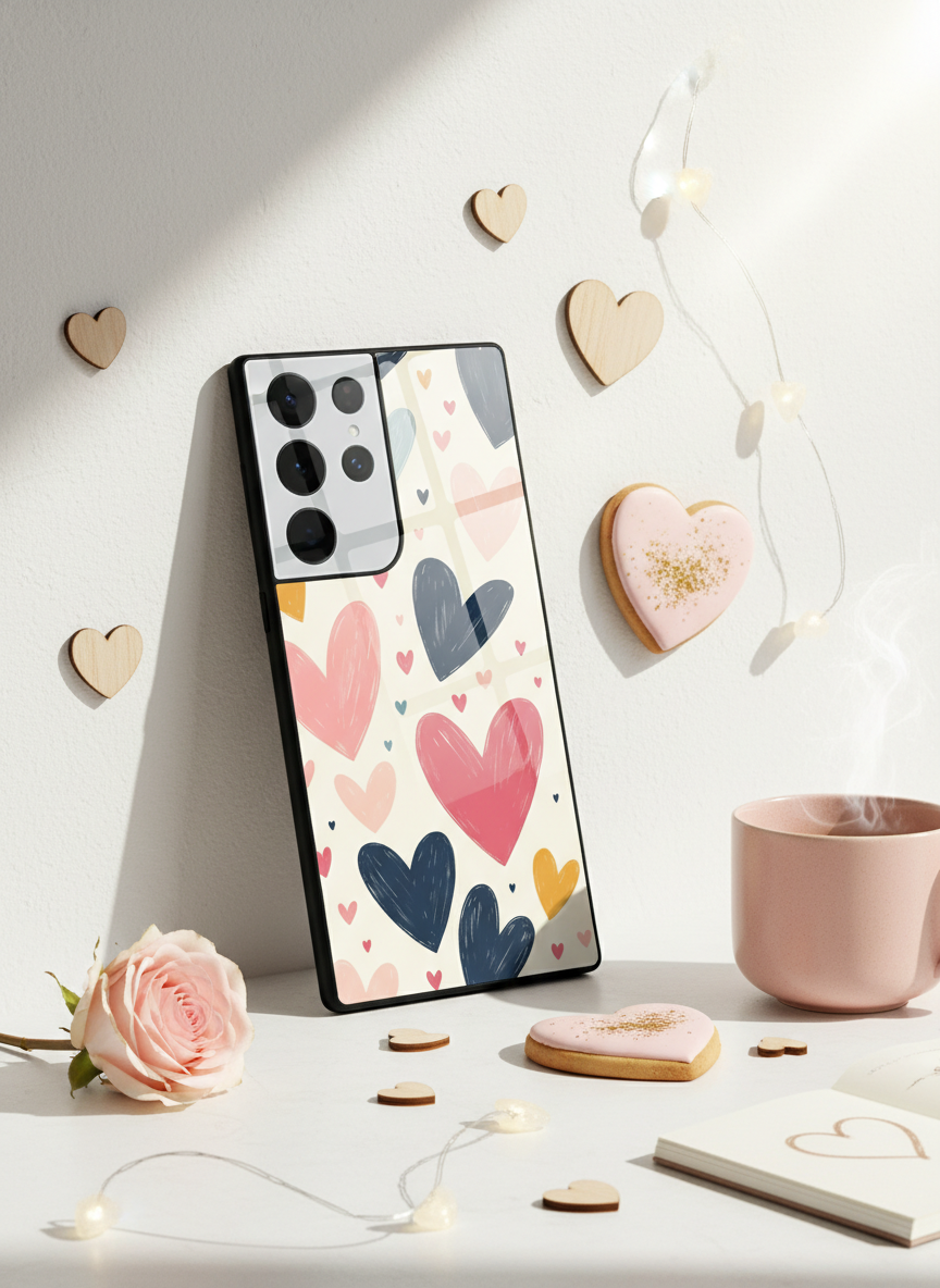 Painted Love Premium Glass Back Cover For Galaxy S, A, M & F Series