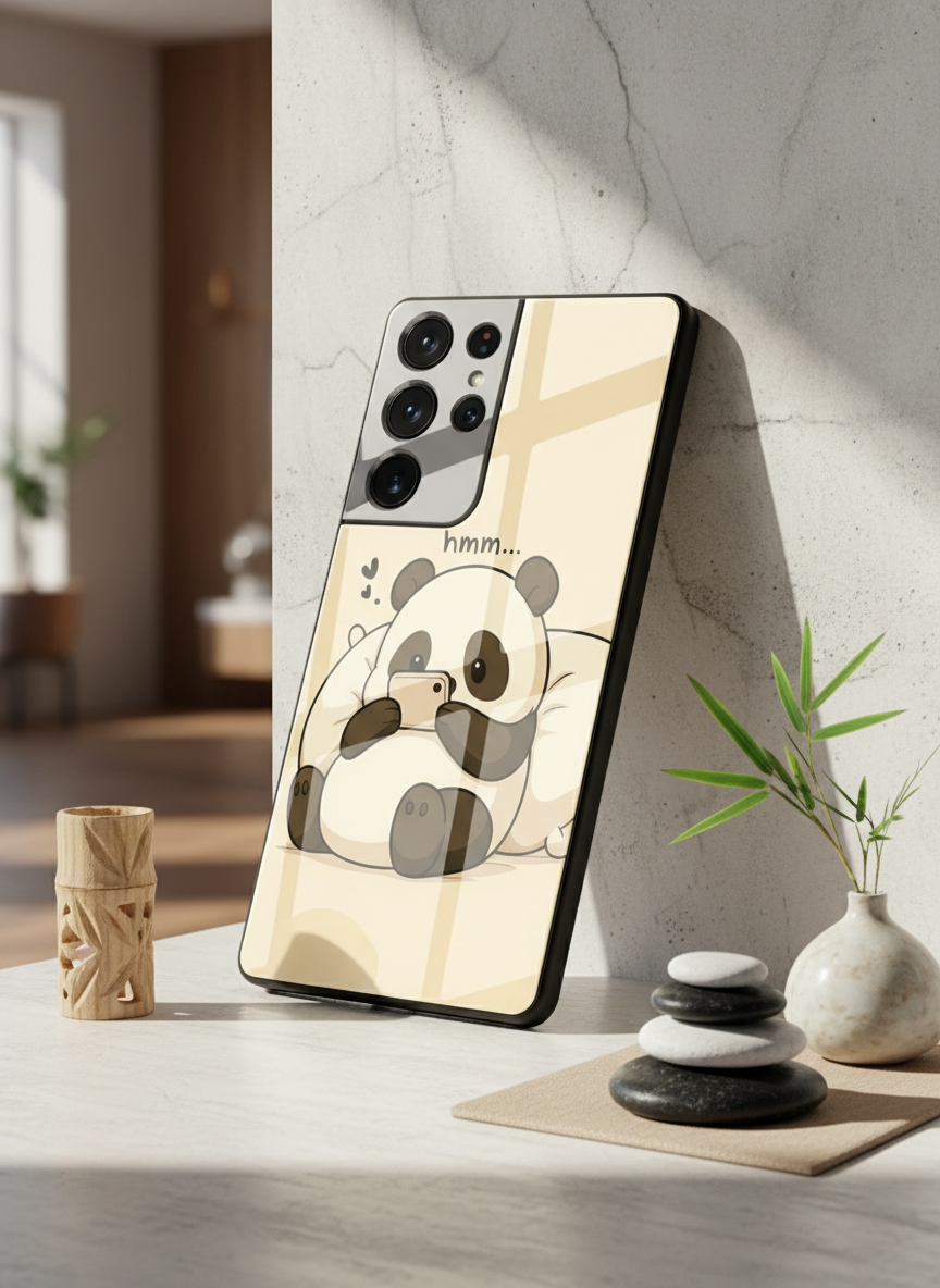Hmm Panda Premium Glass Back Cover For Galaxy S, A, M & F Series