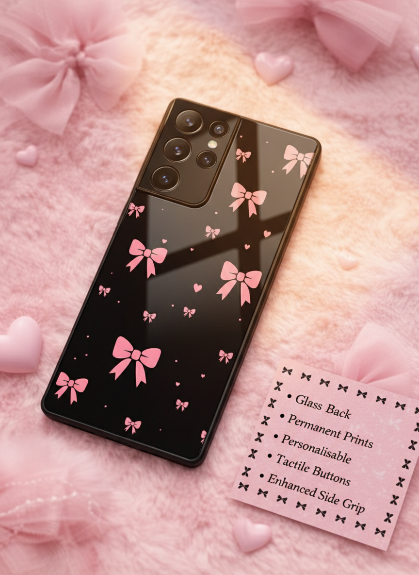 Dark Aesthetic Bows Premium Glass Back Cover For Galaxy S, A, M & F Series
