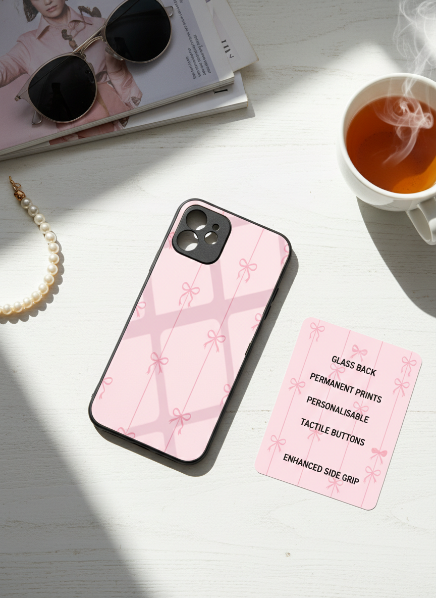 Bows Stripes Premium Glass Back Cover For iPhone 11-17 Models