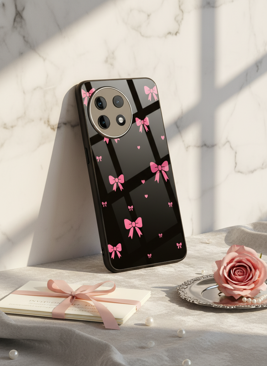 Glam Bow Premium Glass Back Cover For One Plus 13, 12, 11, 10, Nord Series