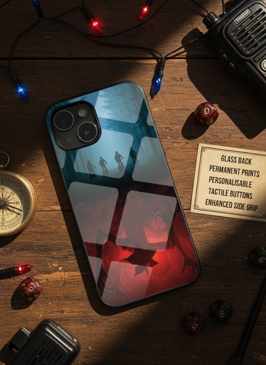 STRANGER THINGS- ShadowSplit Premium Glass Back Cover For iPhone 11-17 Models