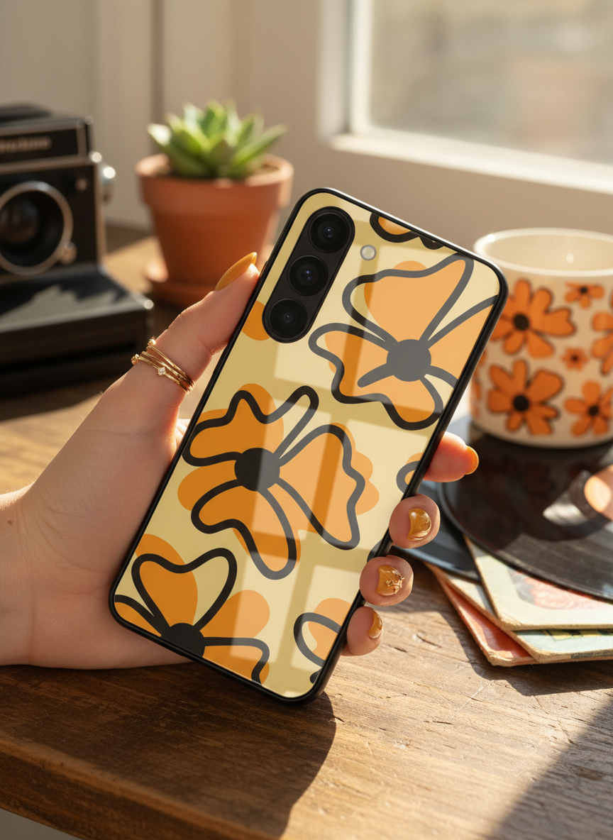 Crayon Petals Premium Glass Back Cover For Galaxy S, A, M & F Series