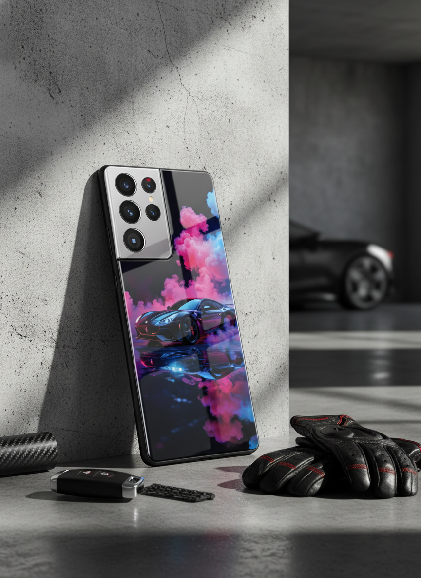 Smoke Racer Premium Glass Back Cover For Galaxy S, A, M & F Series