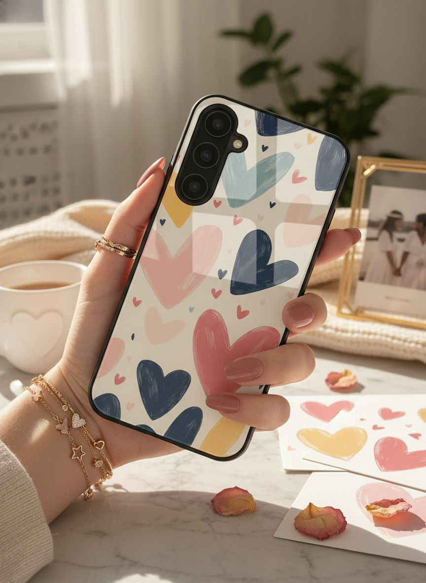 Painted Love Premium Glass Back Cover For Galaxy S, A, M & F Series