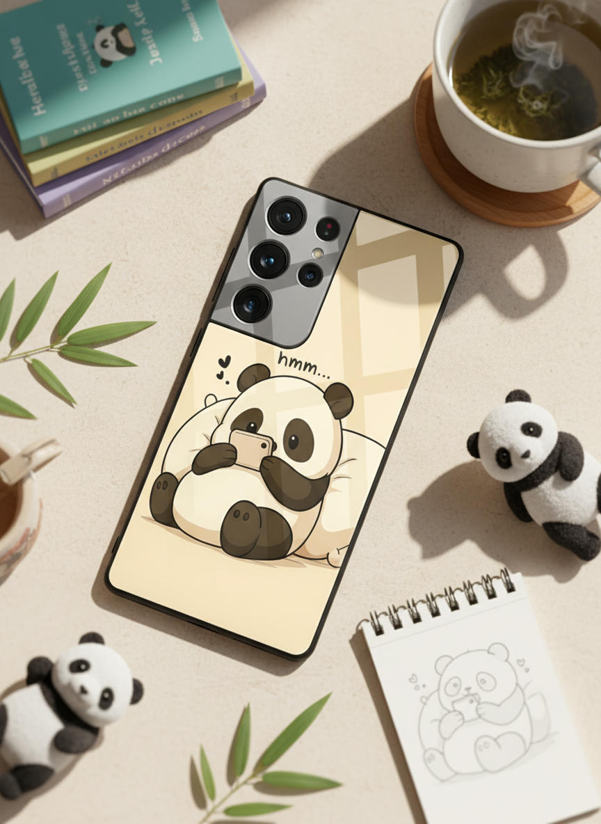 Hmm Panda Premium Glass Back Cover For Galaxy S, A, M & F Series