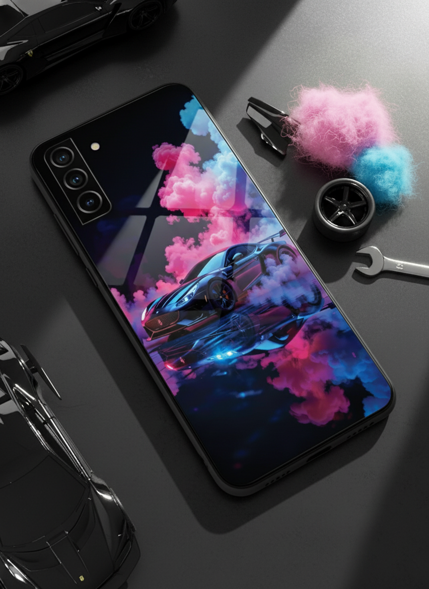 Smoke Racer Premium Glass Back Cover For Galaxy S, A, M & F Series