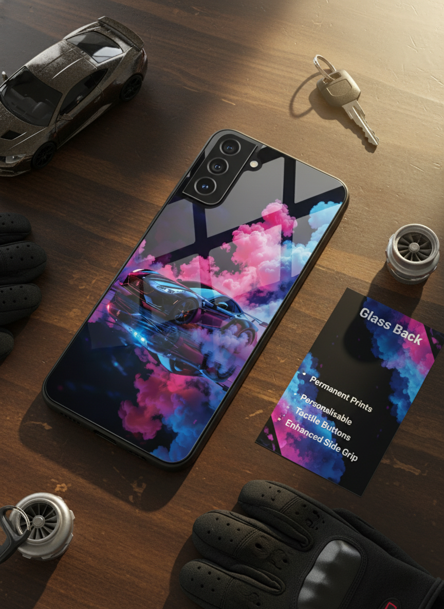 Smoke Racer Premium Glass Back Cover For Galaxy S, A, M & F Series