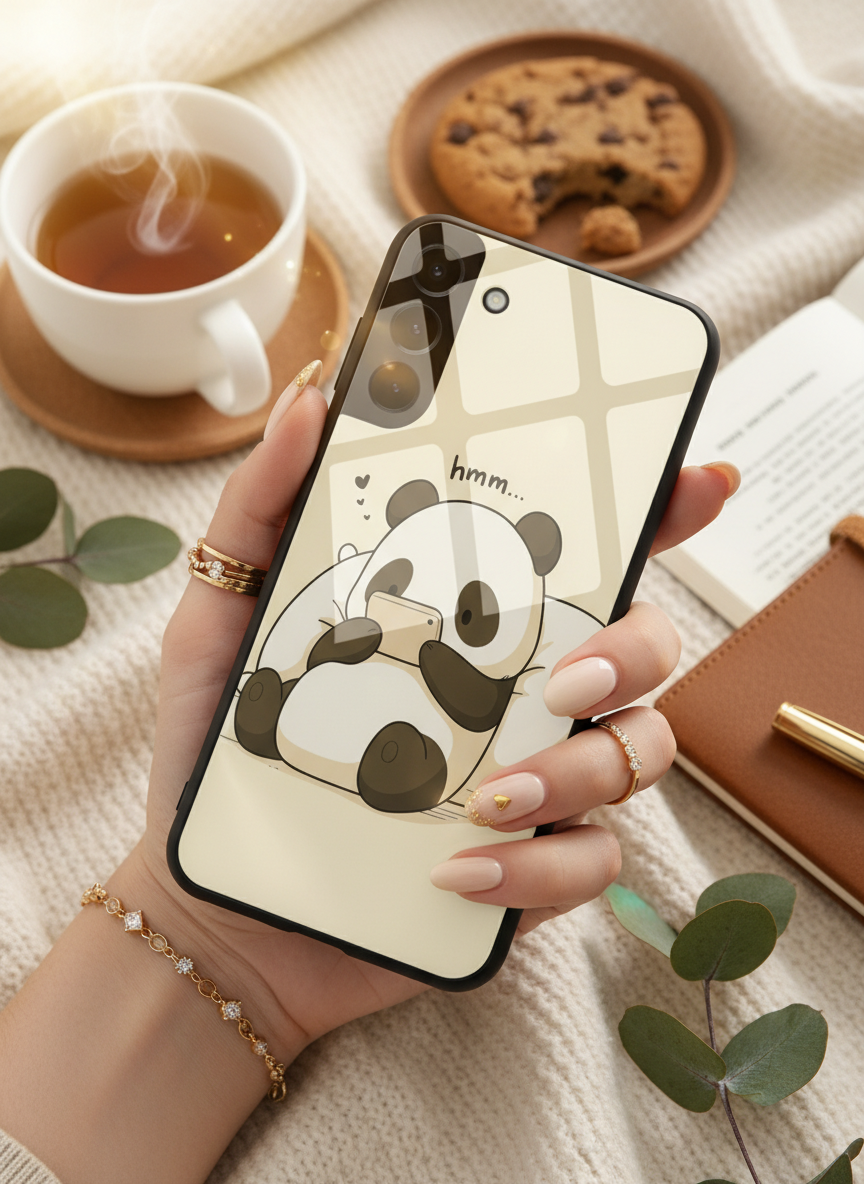 Hmm Panda Premium Glass Back Cover For Galaxy S, A, M & F Series