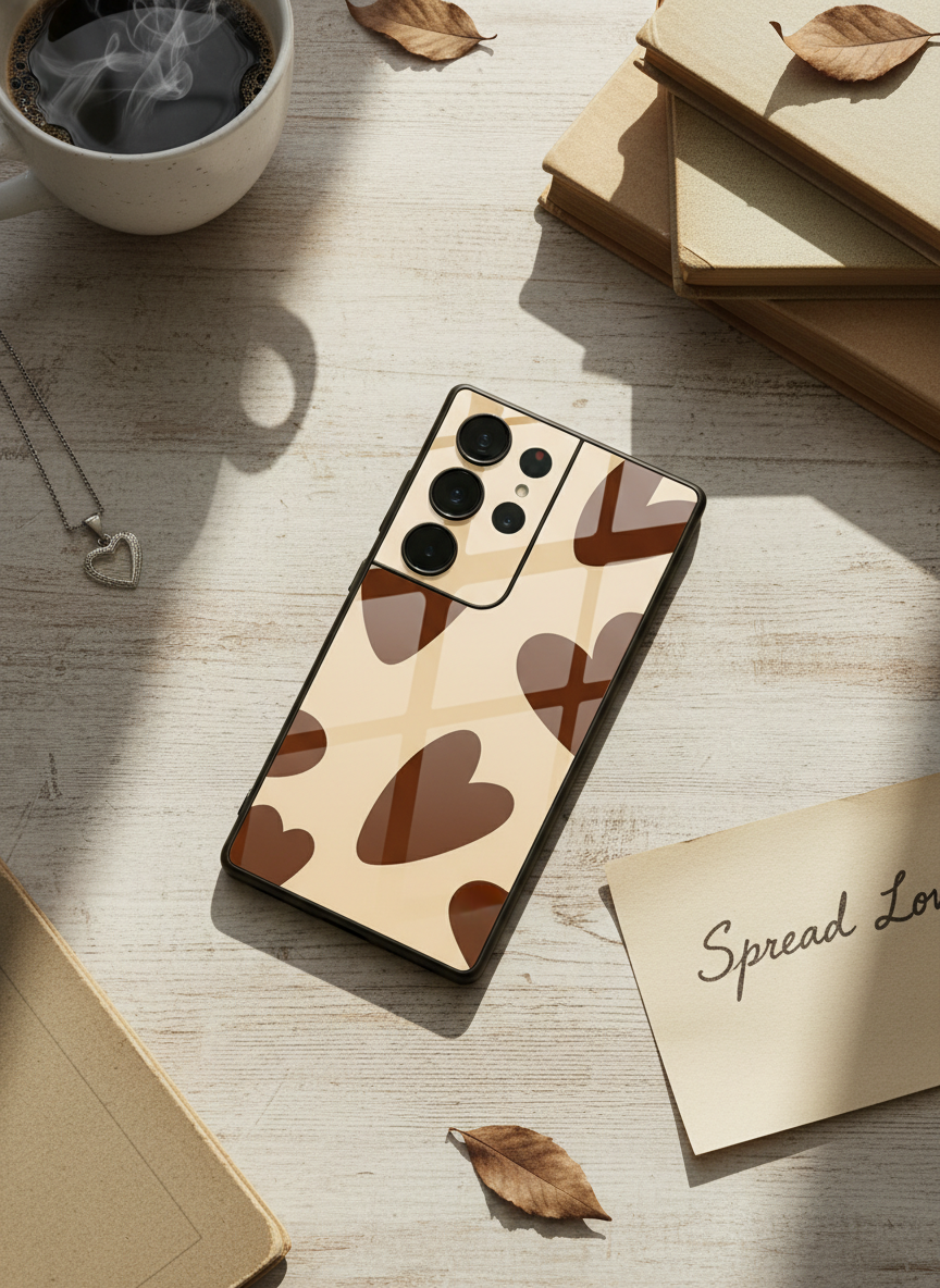Chocolate Hearts  Premium Glass Back Cover For Galaxy S, A, M & F Series