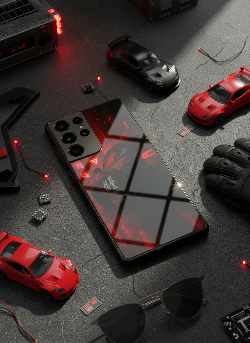 Aesthetic Car Focus Premium Glass Back Cover For Galaxy S, A, M & F Series